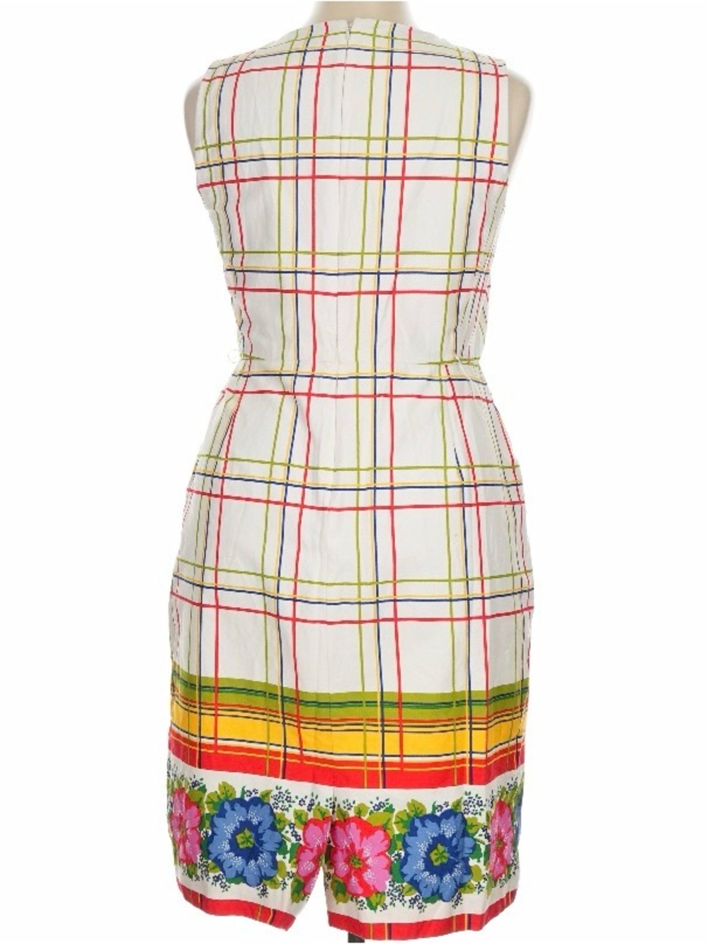 J. Crew Bi-Stretch Plaid Sheath Dress - Ivory Floral Border-Size 14 (Item AR697) - Picture 3 of 9